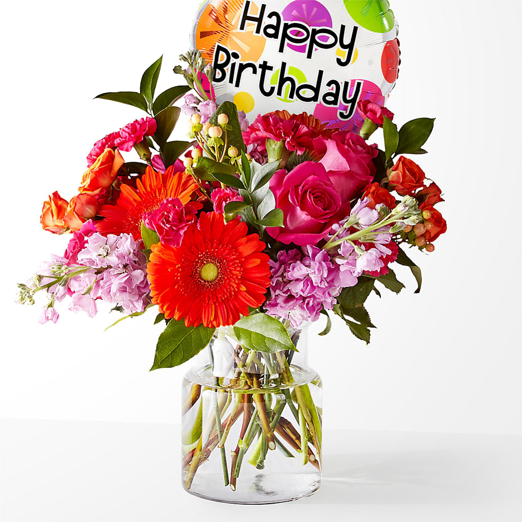 Fiesta Bouquet with Birthday Balloon – Jasmin Florist, S Richmond Hl NY