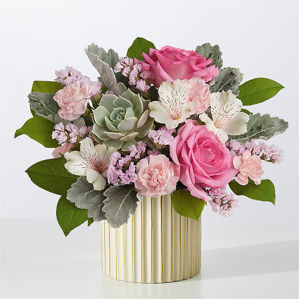 Dusty Rose Bouquet with Ivory Vase – Jasmin Florist, S Richmond Hl NY
