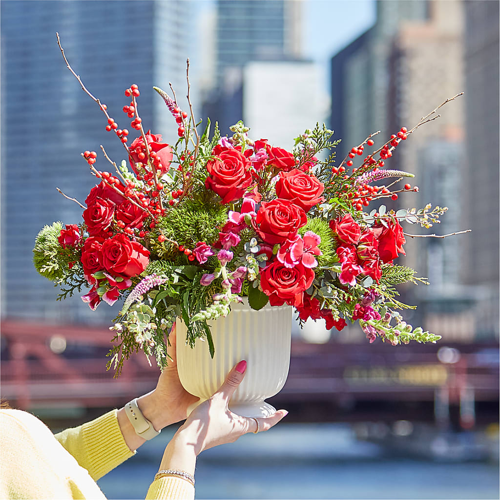 Big Red Bow Bouquet –  Jasmin Florist, S Richmond Hl NY